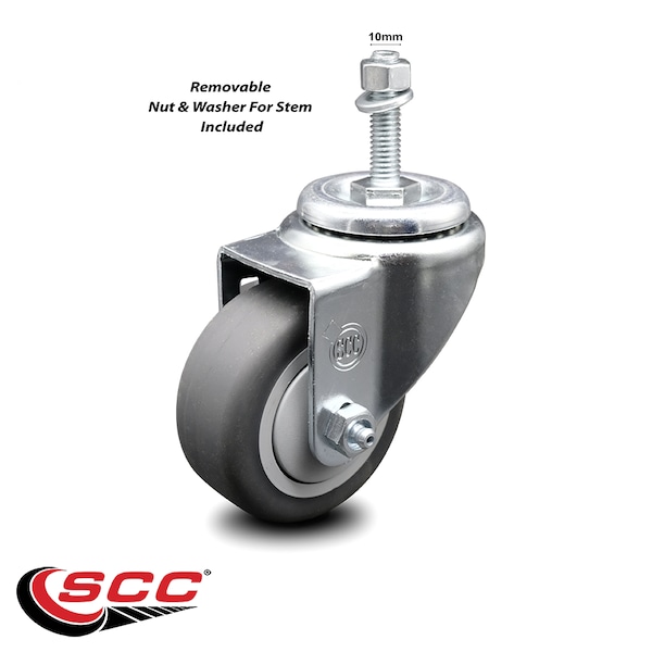 3.5 Inch Thermoplastic Rubber Wheel Swivel 10mm Threaded Stem Caster SCC